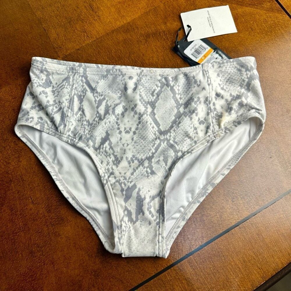 DKNY NWT size Small snake print bikini swim bottoms - gray/ white